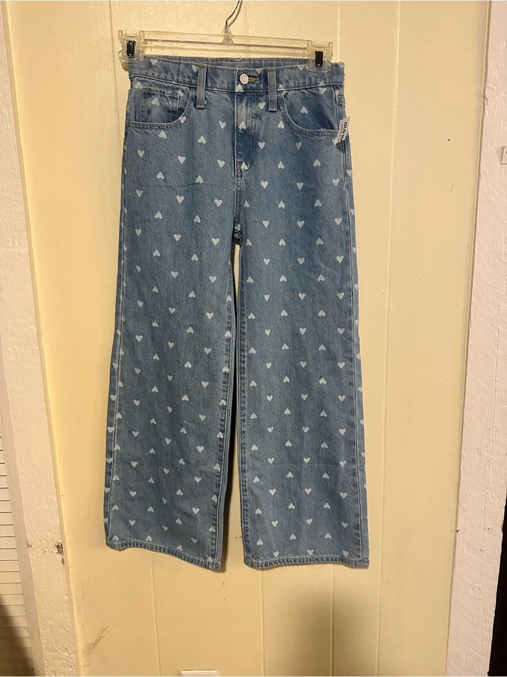 Old Navy Light Blue Heart Print  Baggy Wide-Leg Jeans NWT